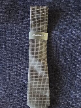 Karl Lagerfeld Black Tie with White Grid Pattern